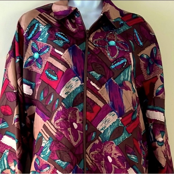 Vintage Oleg Cassini bedazzled silk Jacket 2X - Picture 1 of 13